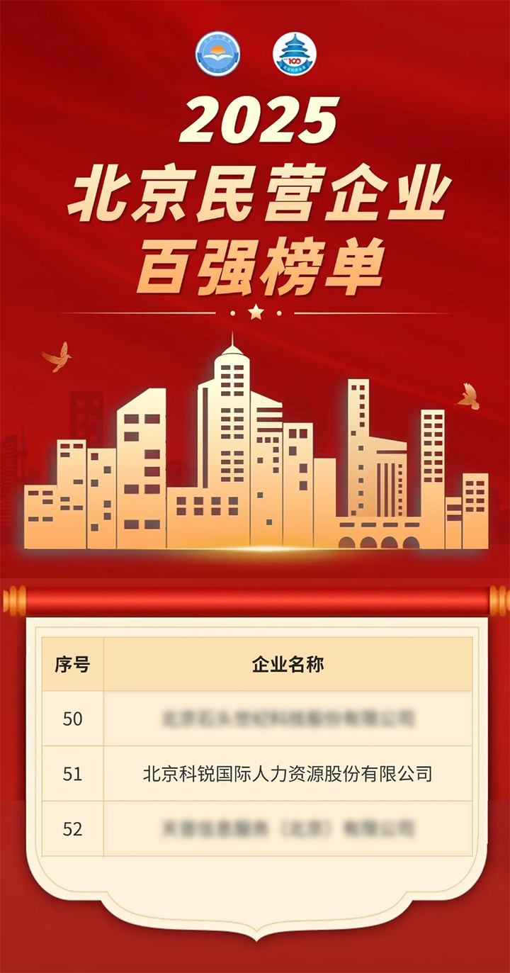 人力资源公司JN江南JN SPORTS国际荣登北京市工商联发布的2025北京民营企业百强榜单